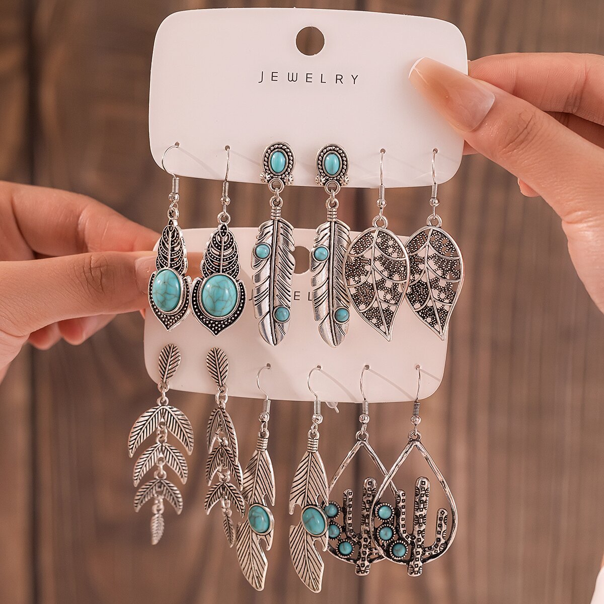 Wholesale Bohemian Chic Turquoise Long Drop Leaf Tassel Earrings Zinc Alloy Ethnic Hollow Design Everyday Wear