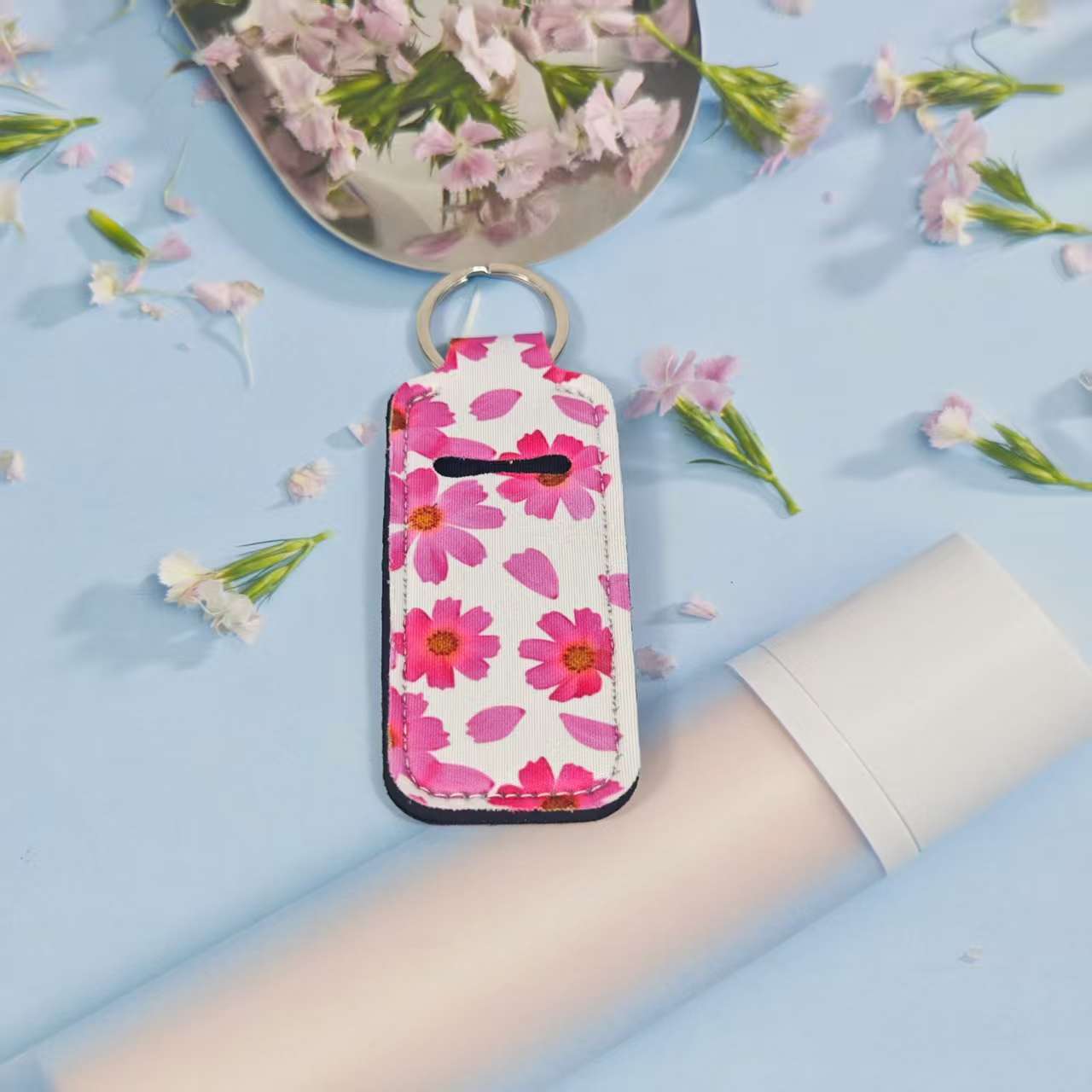 Wholesale Printed sunflower women' s lipstick bag Chapstick Holder keychain