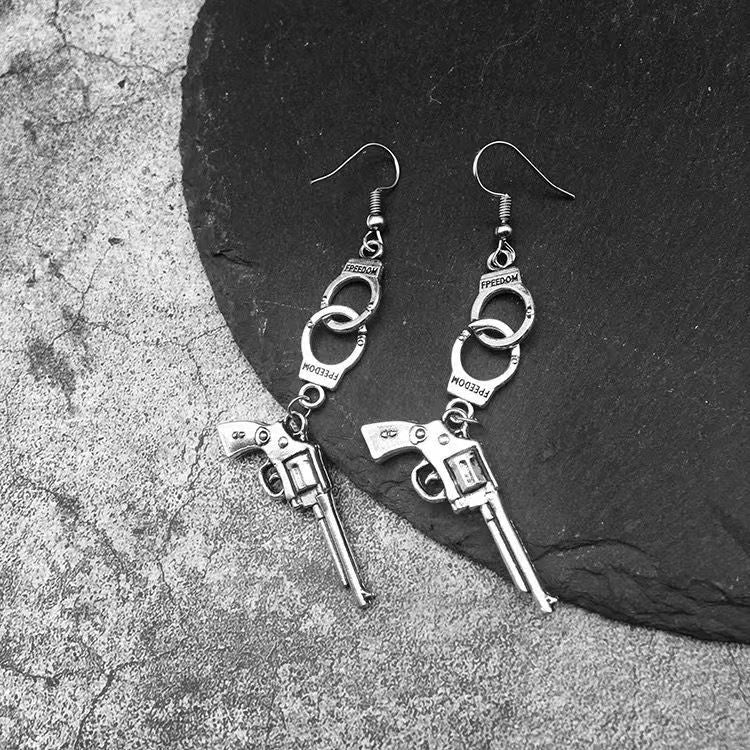 Wholesale Punk earrings, dark style, pistol, high heels, handcuffs earrings
