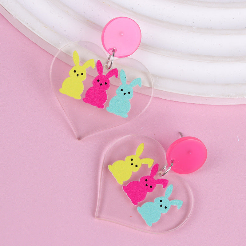 Wholesale Easter color sunglasses Rabbit printed earrings earrings female acrylic simple personalized earrings
