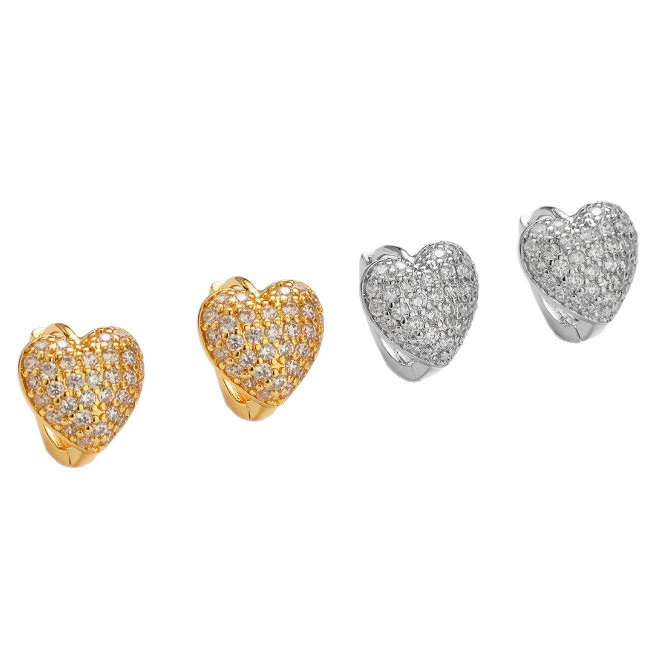 Wholesale  Style Full Diamond Heart Earrings,  Women' s Ear Clips