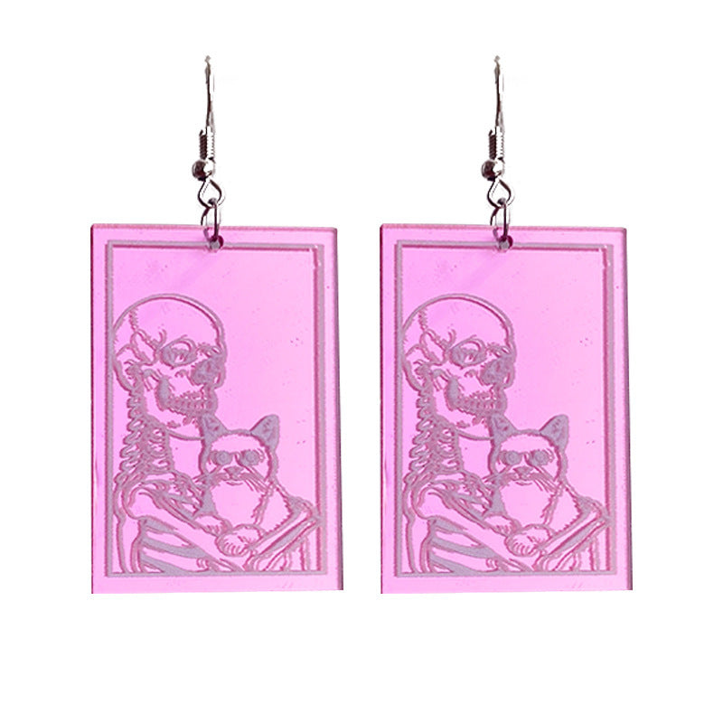 Wholesale 2pairs/pack Acrylic Skull Cat Earrings