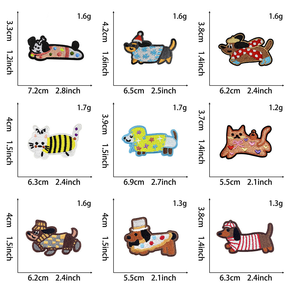 Wholesale Embroidered Self Adhesive Dachshund Dog Patch Set Cute Cartoon Design For Coats DIY Fashion Accessory