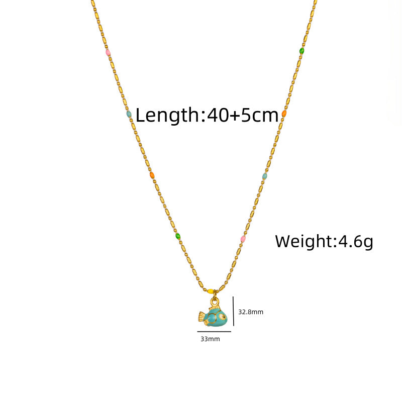 Wholesale Rice Bead Dripping Oil Cartoon Fish Stainless Steel Necklace
