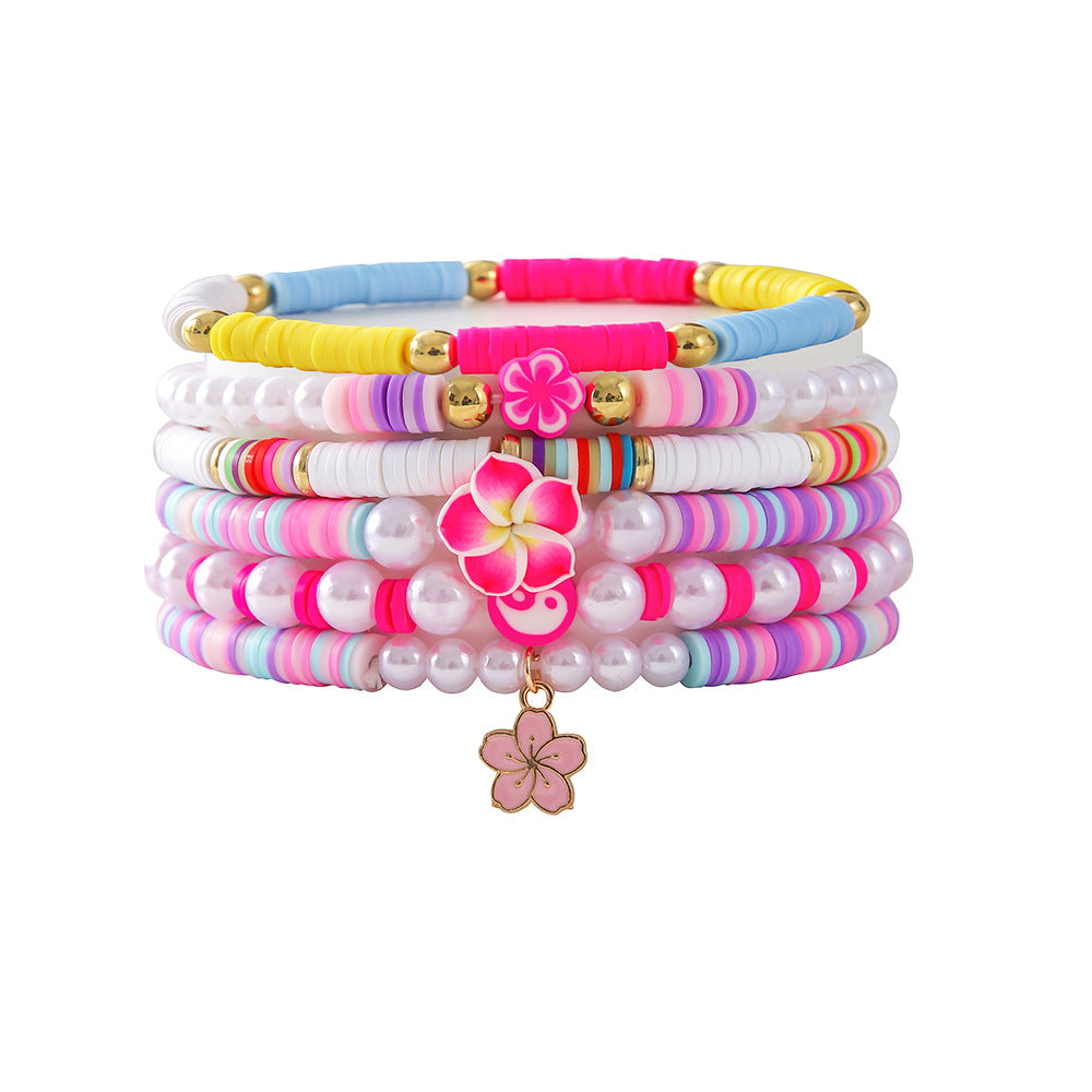 Wholesale Colorful soft flower shell ocean element pearl multi-layer bracelet