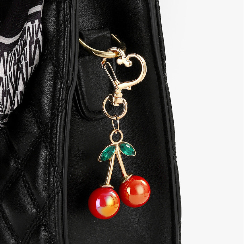 Wholesale Cute three-dimensional diamond studded red cherry keychain