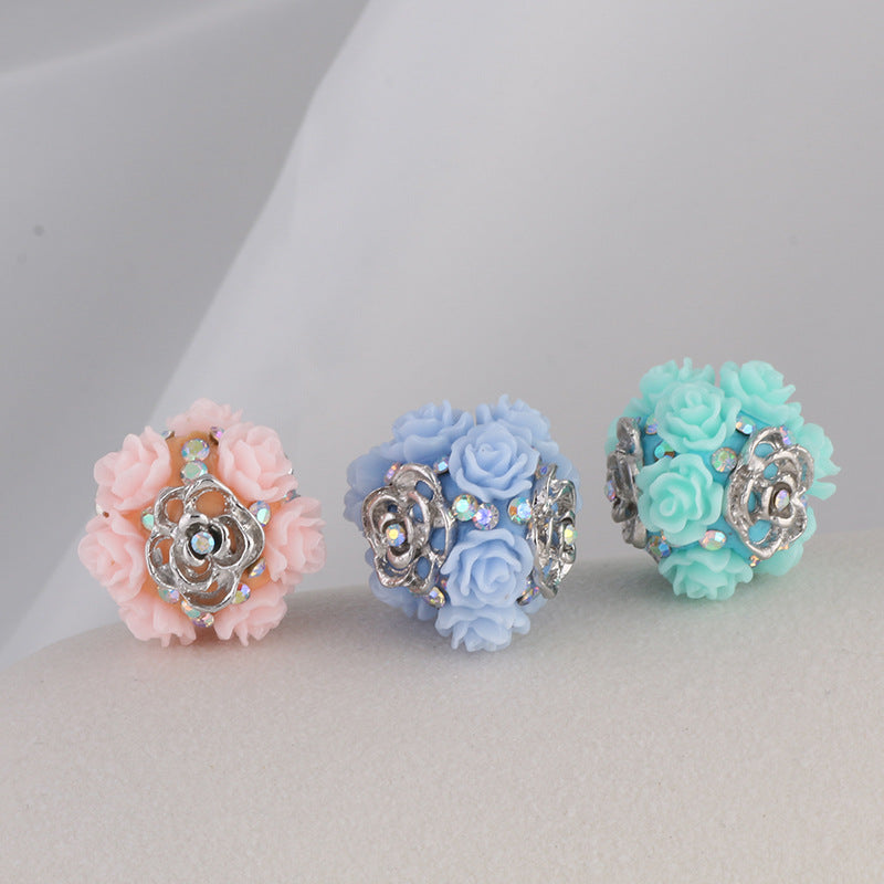 Wholesale Alloy Rose Soft Ceramic Drill Balls with Straight Hole Beads