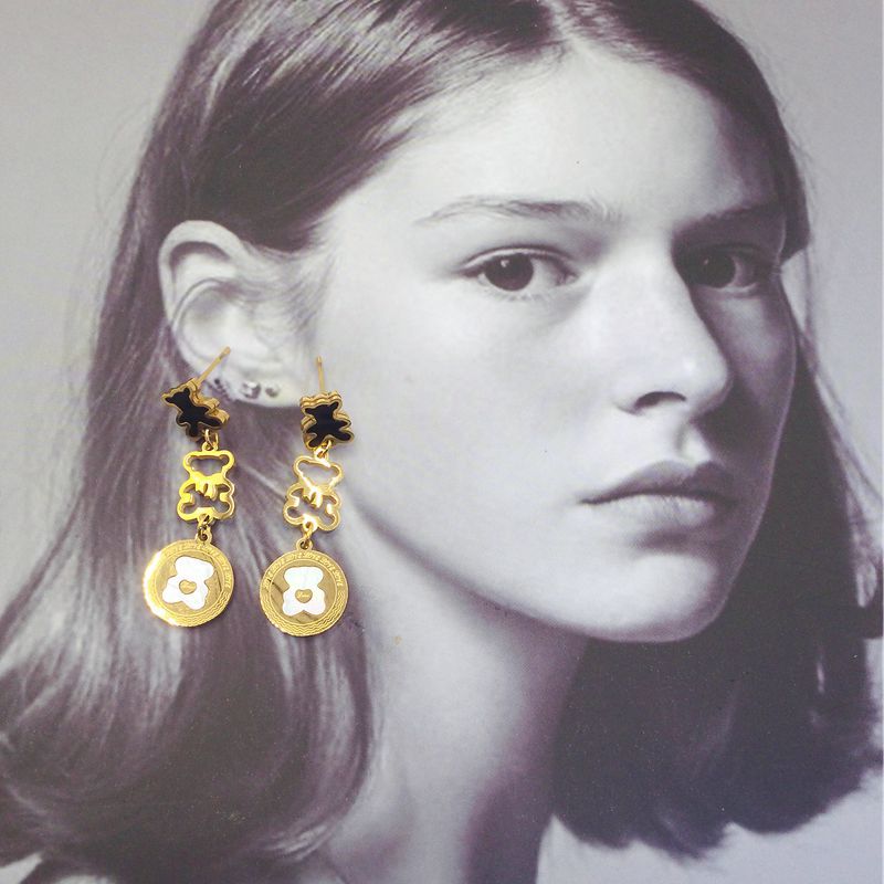 Wholesale Titanium Steel Bear Black Film Hollow Blank Fritillaria Earrings