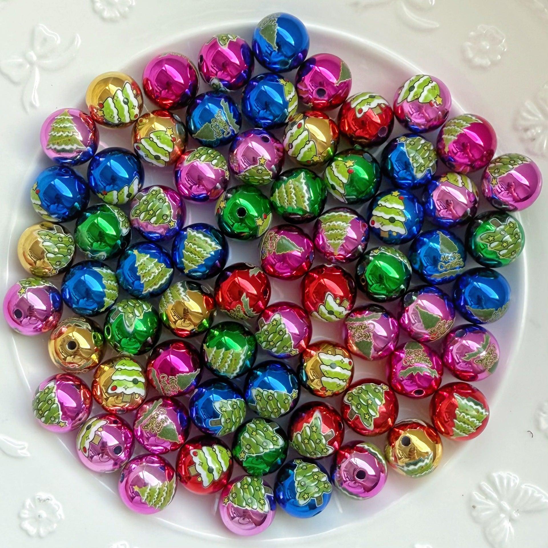 Wholesale  Random 100pcs Christmas-print metallic Print Silicone Beads