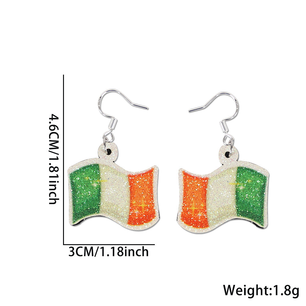 Wholesale St.  Patrick' s Day glitter green shamrock earrings