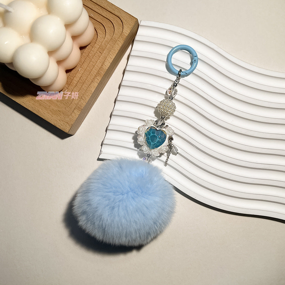 Wholesale Hair Ball Heart-shaped Rose Diamond Ball Keychain