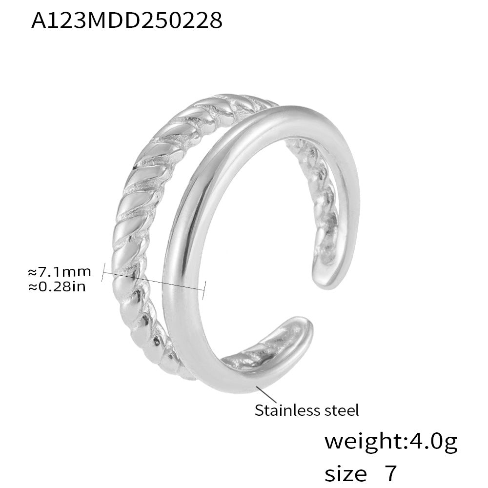 Wholesale Gold-plated twisted double-layer open stainless steel ring