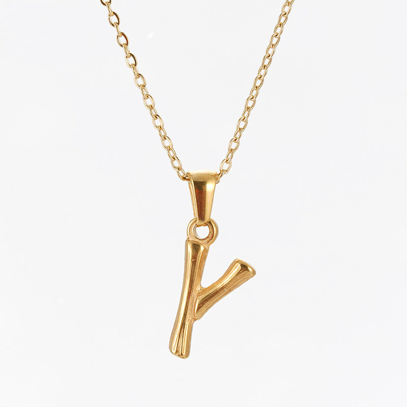 Wholesale Stainless Steel Plated 18K Bamboo Letter Necklace