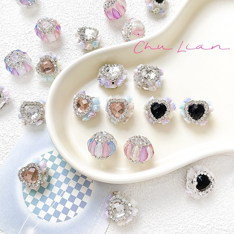 Wholesale 2pcs Alloy Diamond Hairpin Love Beads