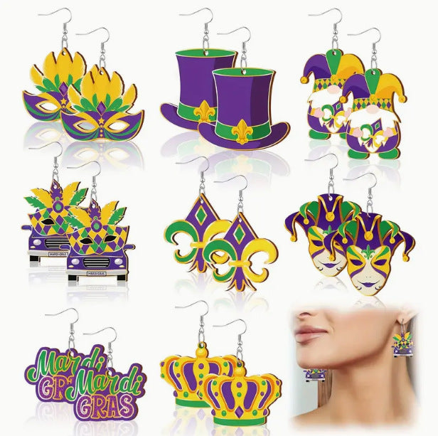 Wholesale Arrival Women Carnival Holiday Wooden Pendant Earrings Carnival Party Accessories