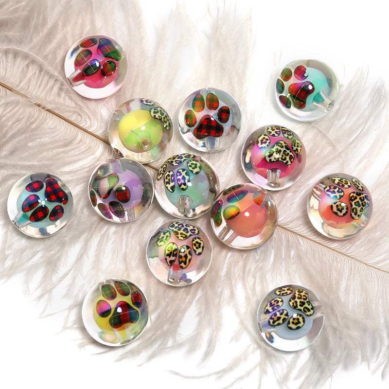 Wholesale 100pcs Acrylic Beads with Leopard Pattern Cat Claw Print DIY Beads