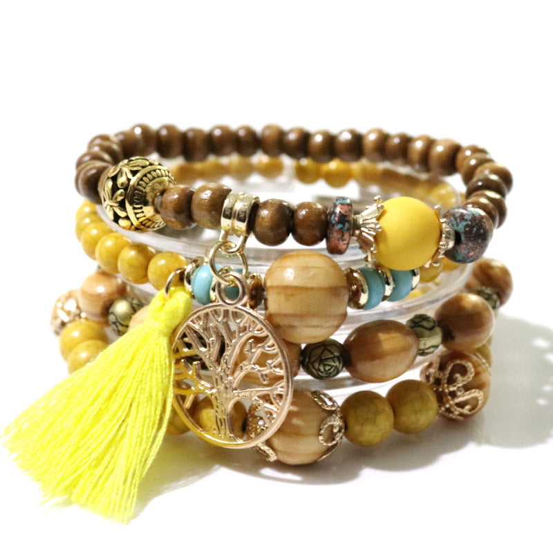 Wholesale Bohemian Creative Tassel Multi layer Wood Ethnic Style Fashion Bracelet
