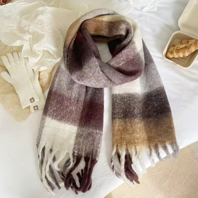 Wholesale Winter Long Thickened Warm Hoop Yarn Plaid Scarf
