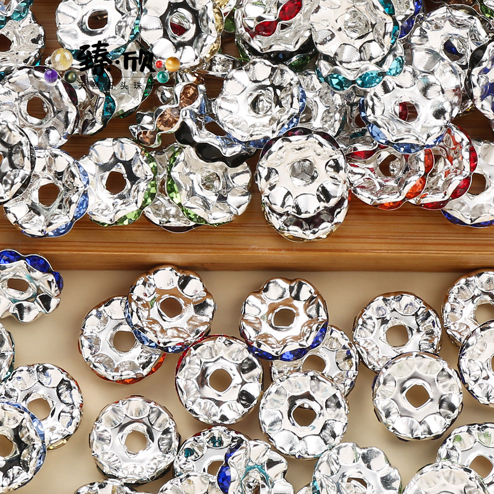 Wholesale 60pcs 12MM Color Wave Rhinestone Diamond Ring Spacer Beads