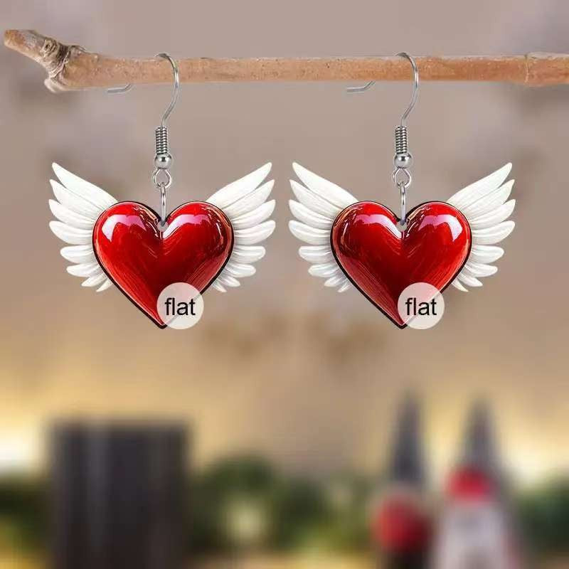 Wholesale Valentine' s Day Heart Red Rose Acrylic Earrings