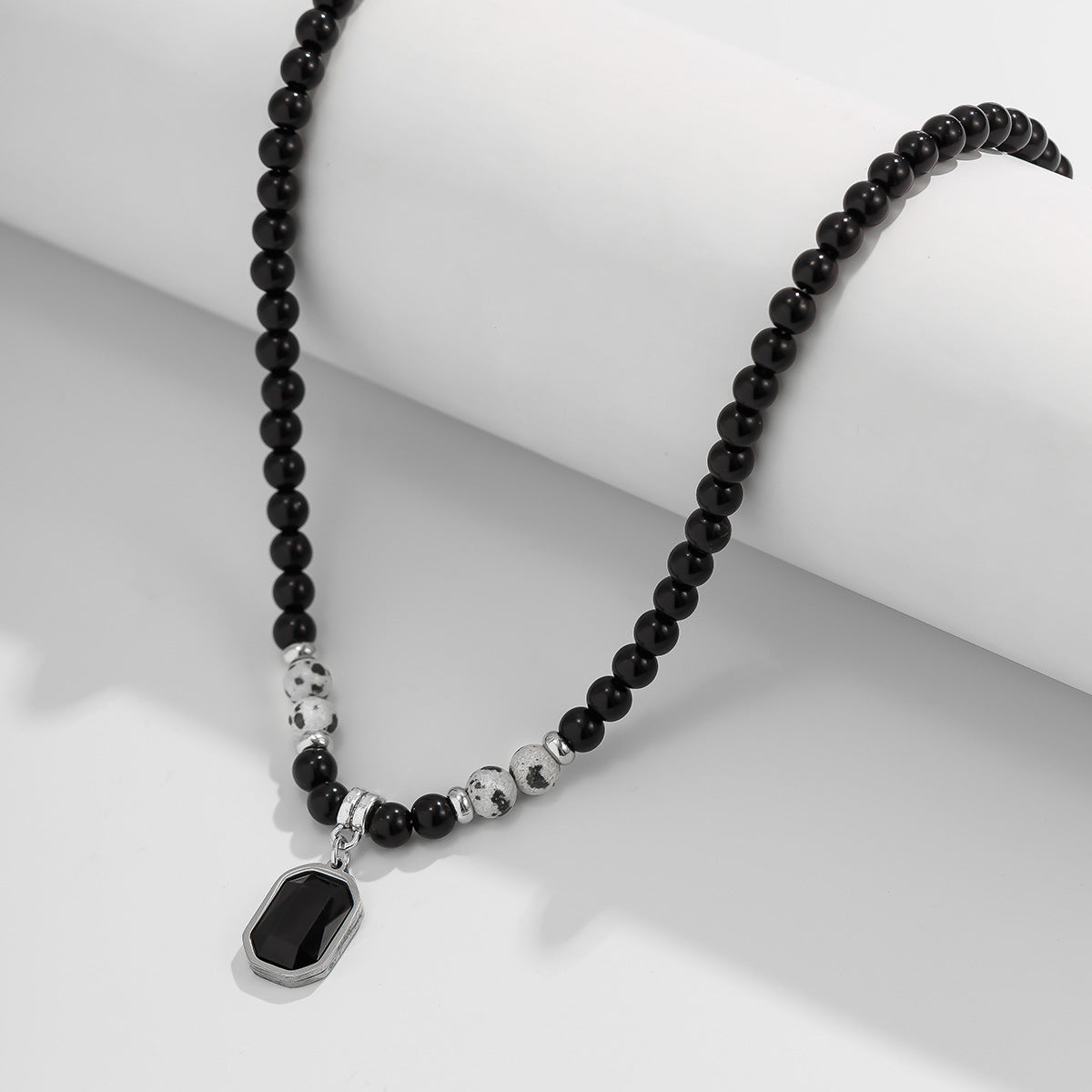 Wholesale Men's Stainless Steel Tiger Stone Round Bead Necklace