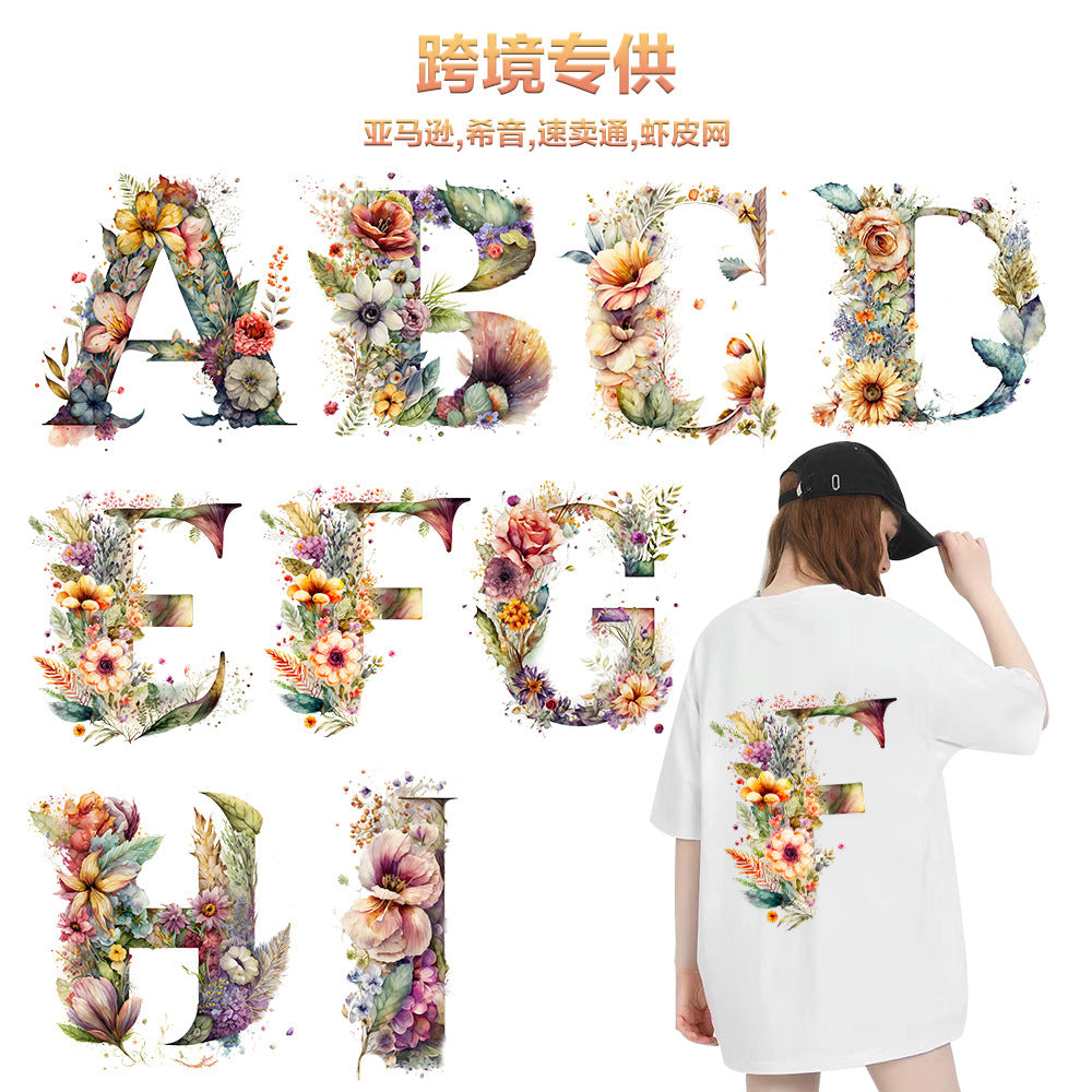 Wholesale 26 letter flower branches and leaves UV DTF Ready to Press Transfers Wraps