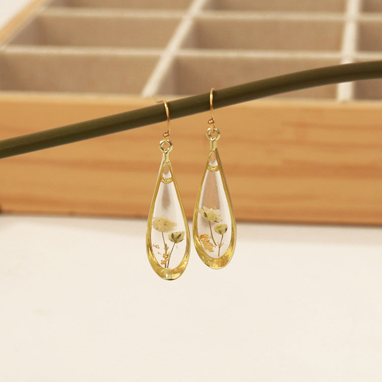 Wholesale 6pcs/pack fashion modern dried flower earrings eternal flower earrings Gold-Plated Retro real flower earrings