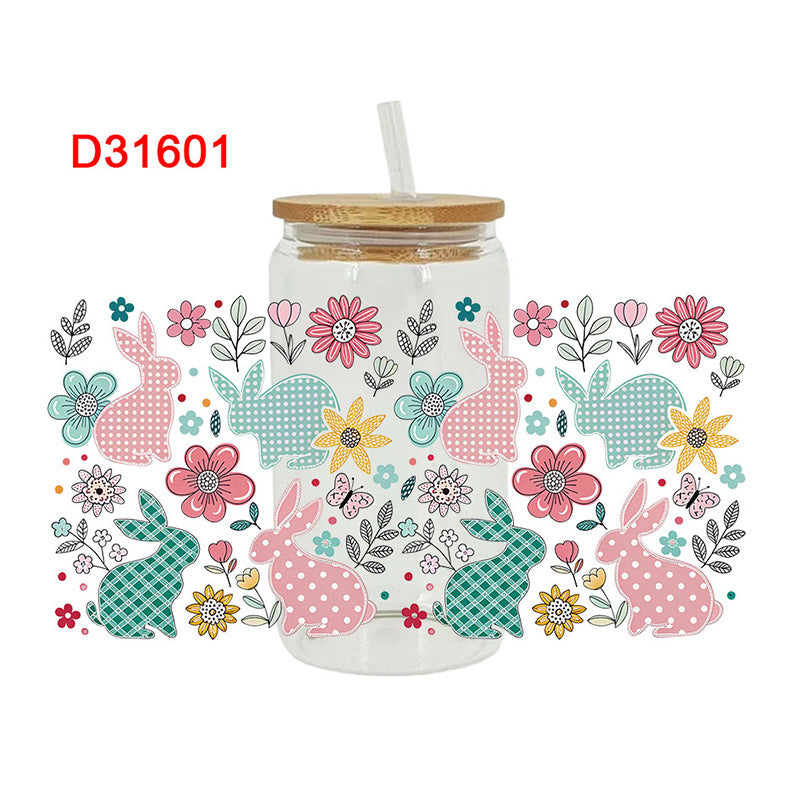 Wholesale Colorful rabbit bow Easter 16oz Cup UV DTF Wraps