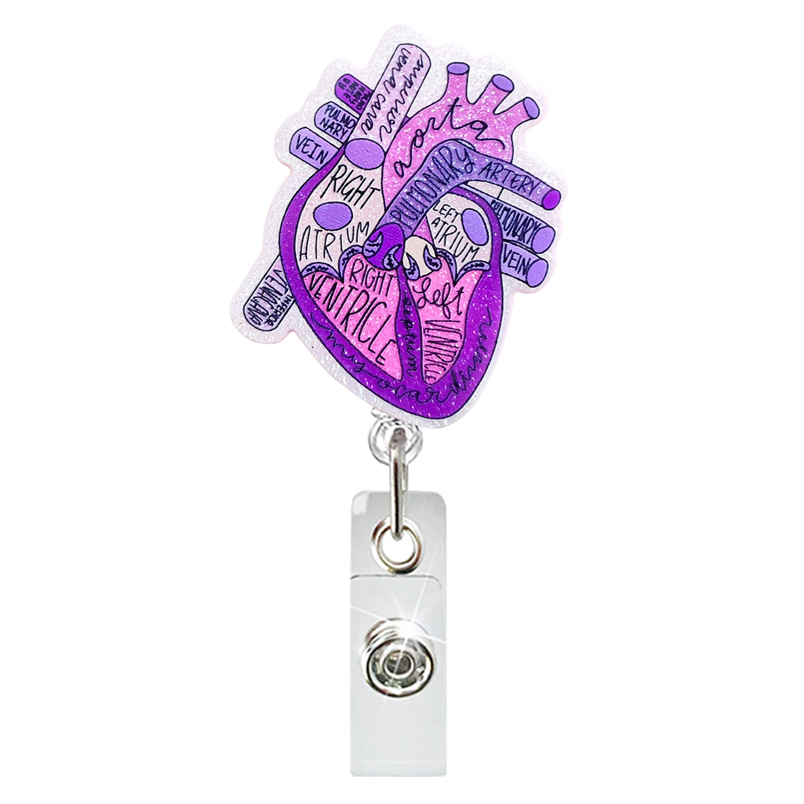 Wholesale Acrylic Glitter Heart Doctor Nurse Gift Retractable Keychain