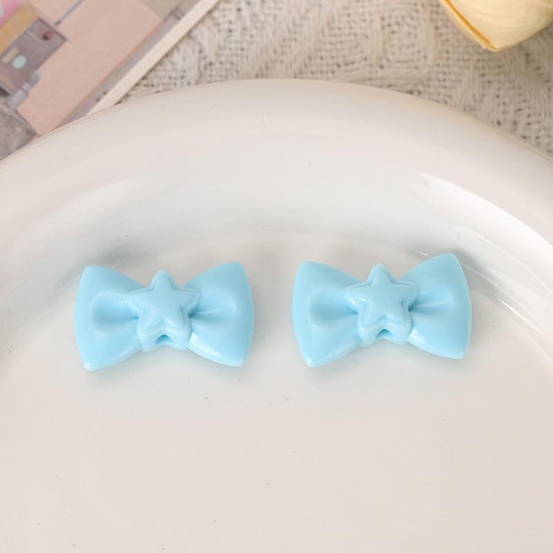 Wholesale  5pcs/pack  cute macaron-colored hollowed-out five-pointed star bow tie beads Acrylic Beads