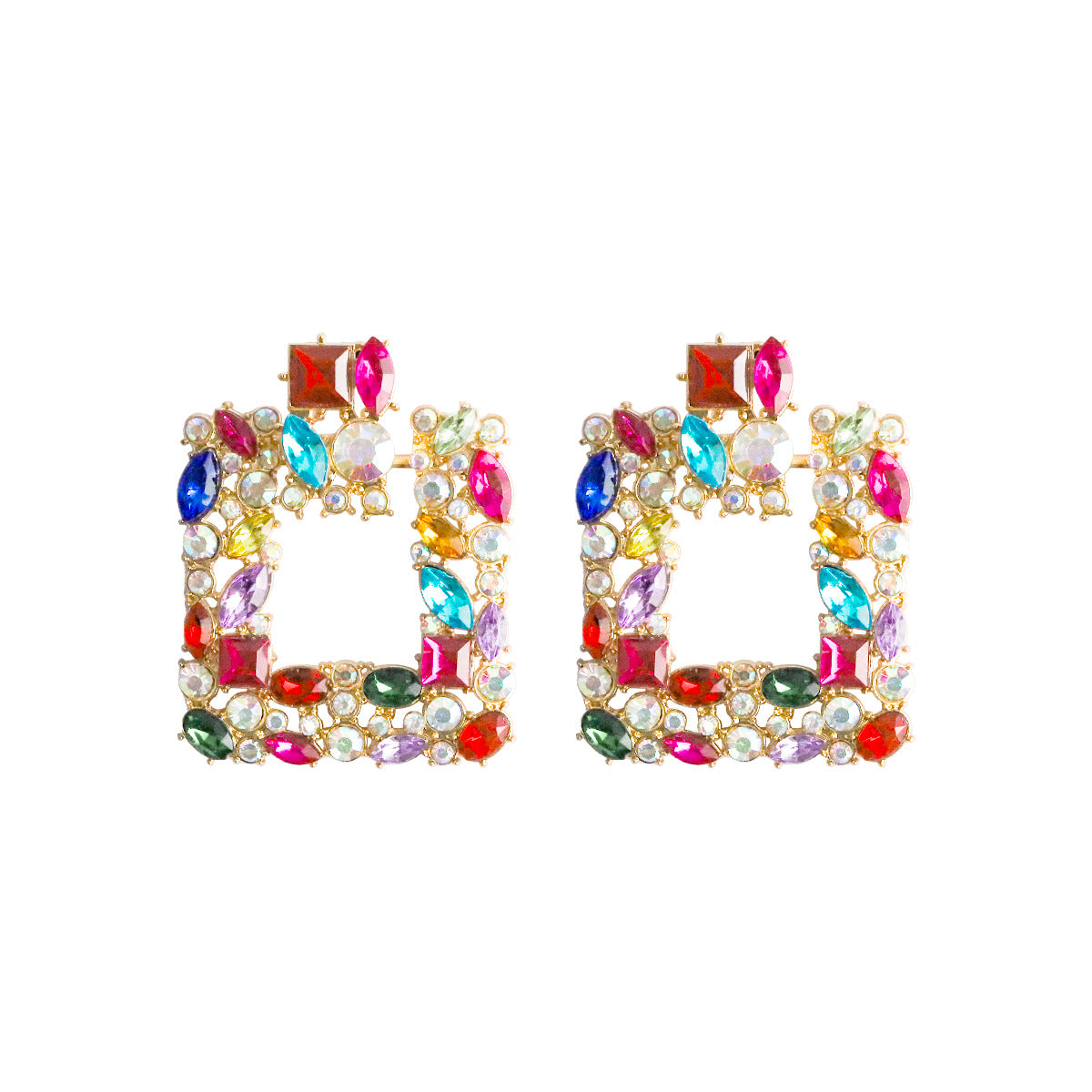 Wholesale Retro Square Gemstone Diamond Inlaid Alloy Earrings