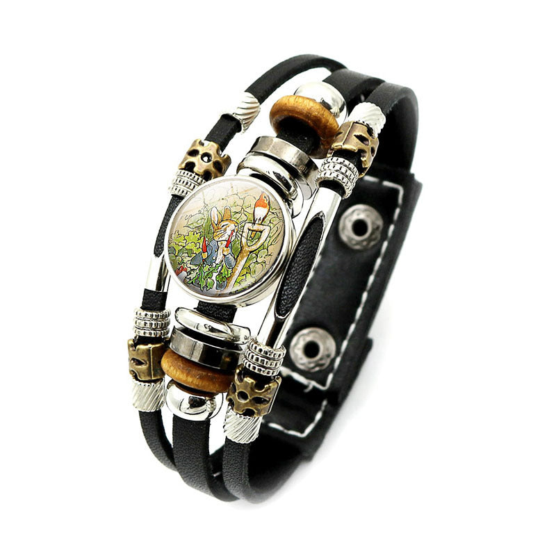 Wholesale Easter Rabbit Button Woven Beaded Leather Bracelet