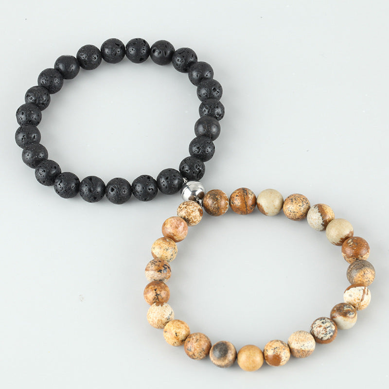 Wholesale Volcanic Stone Magnetic Couple Bracelet