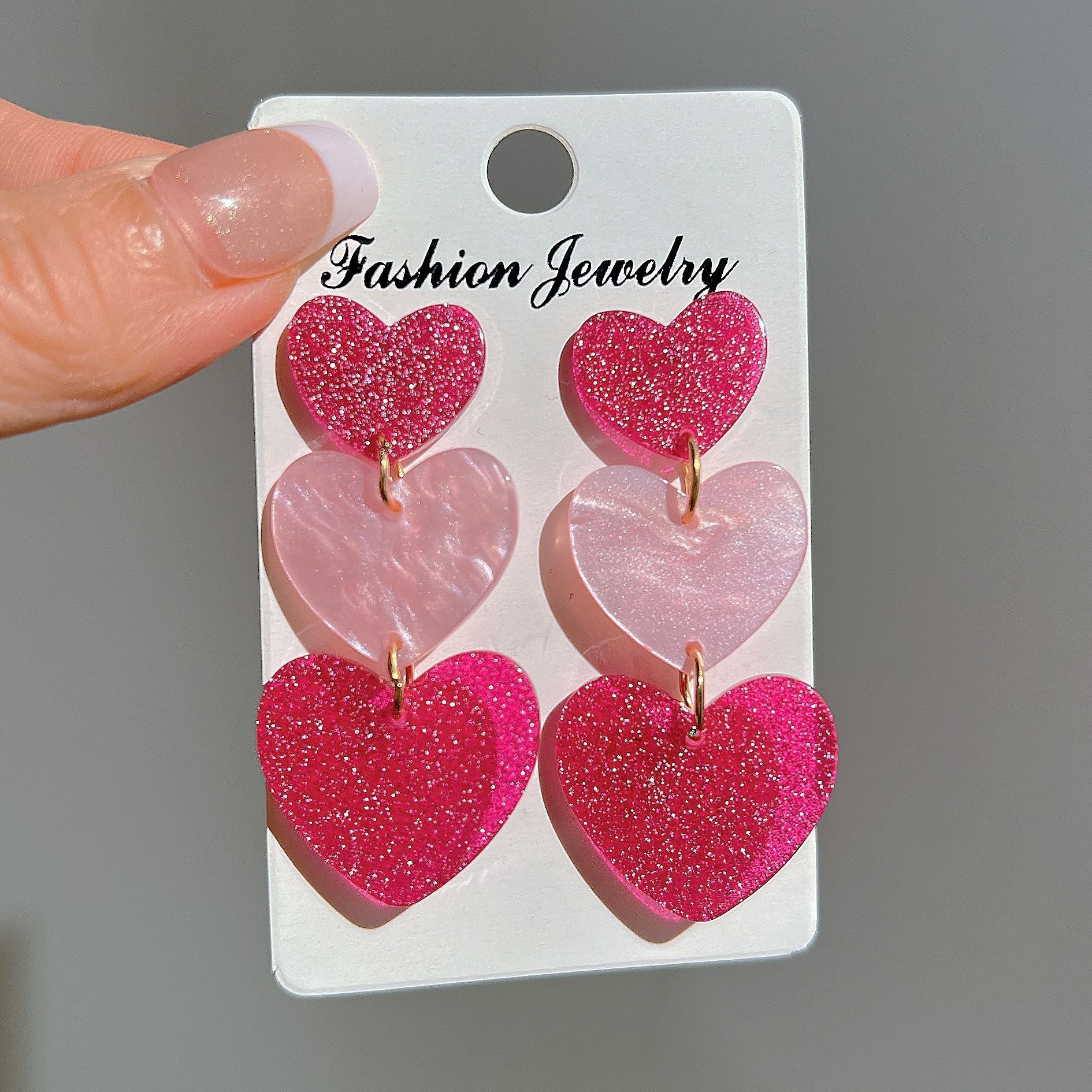 Wholesale Valentine's Day Three Layer Heart Pink Acrylic Earrings