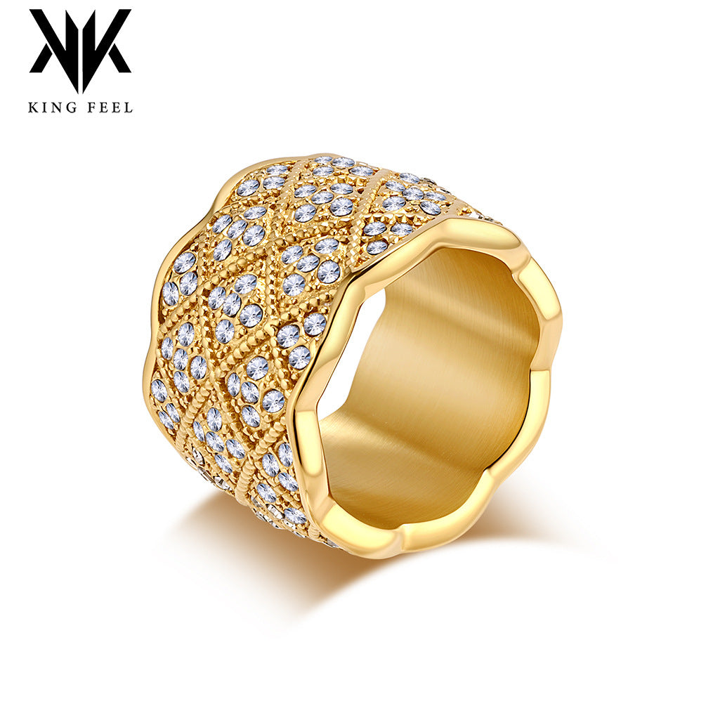 Wholesale Full diamond stainless steel gold-plated ring for men and women