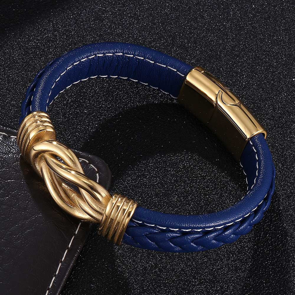 Wholesale Punk Genuine Leather Stainless Steel Jewelry Wholesale Titanium Steel Electroplated Genuine Gold Bracelets