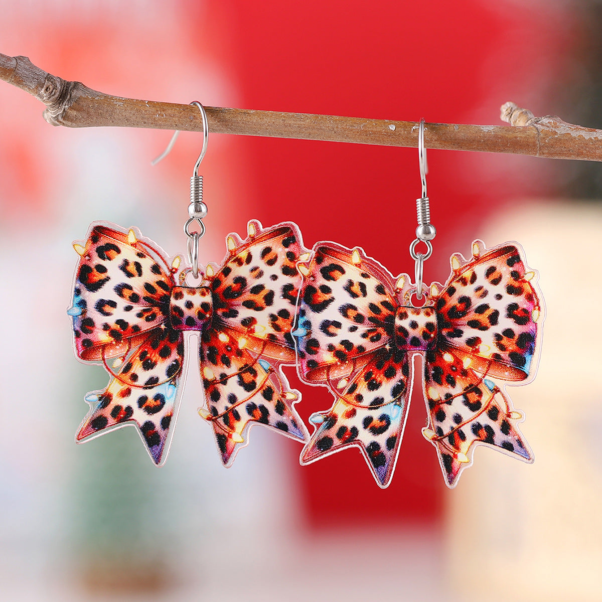 Wholesale Christmas Lights Leopard Print Bowknot Acrylic Earrings