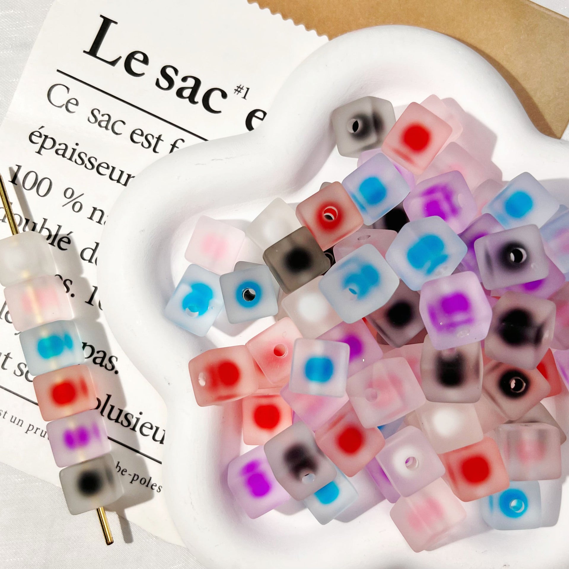 Wholesale 10pcs Colored frosted blocks Acrylic Beads