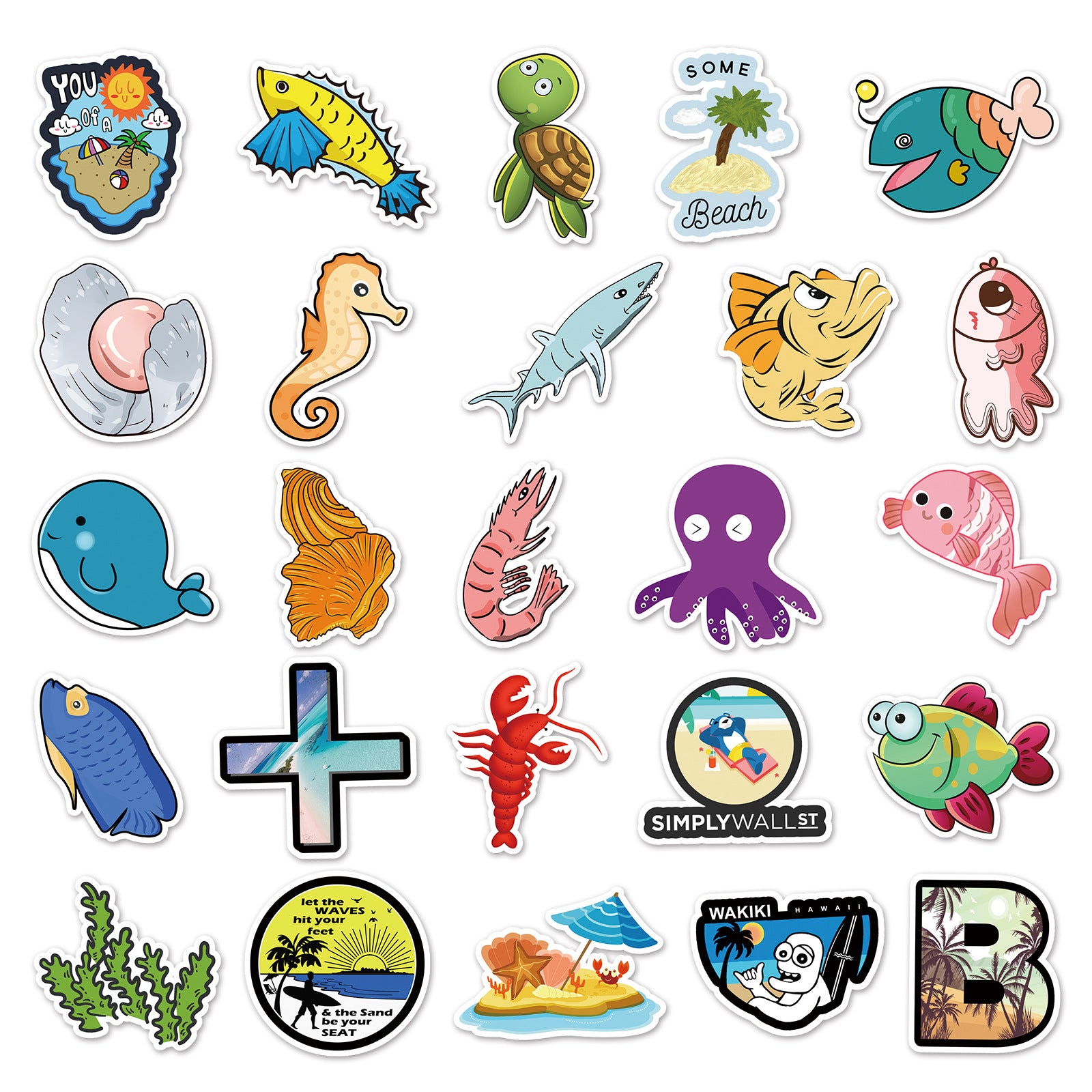 Wholesale 100pcs non-repetitive cartoon marine creature stickers