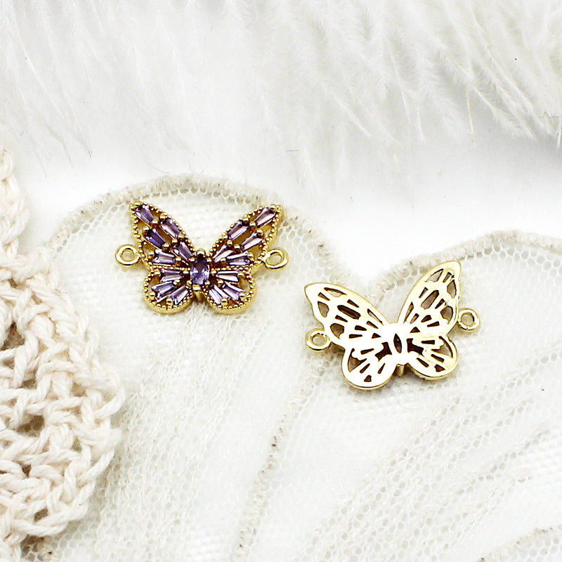 Wholesale Copper Micro Inlaid Color Zirconium Butterfly DIY Jewelry Accessories