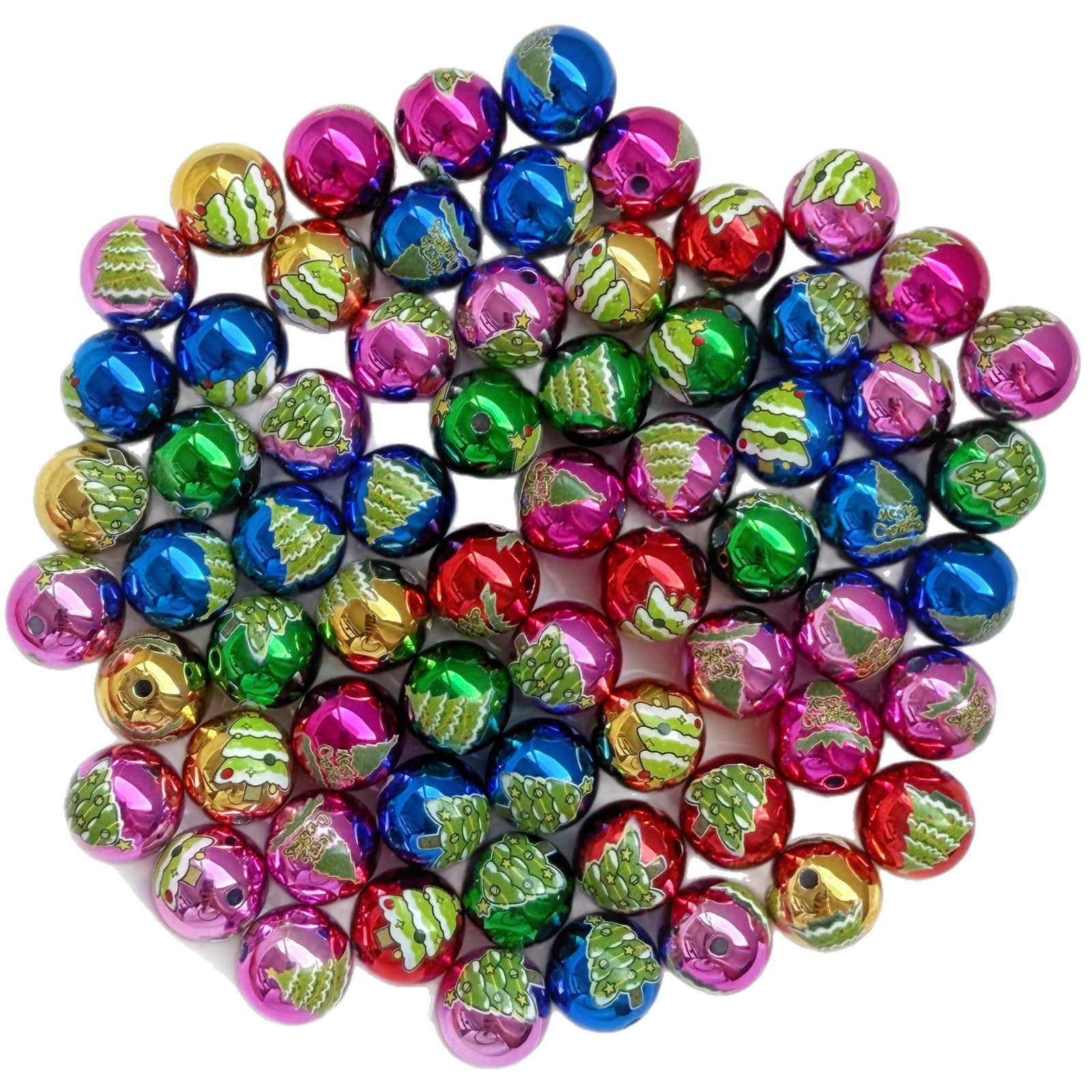 Wholesale  Random 100pcs Christmas-print metallic Print Silicone Beads