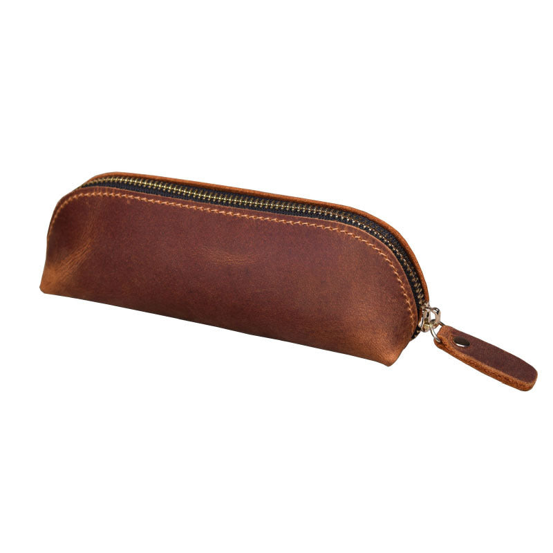 Wholesale Vintage Minimalist Cowhide Zippered Pencil Case