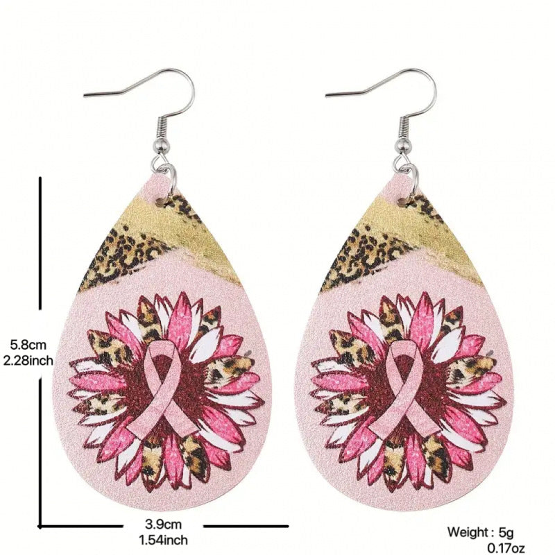 Wholesale Fan Strap Leopard Print Sunflower Double Sided Print Earrings