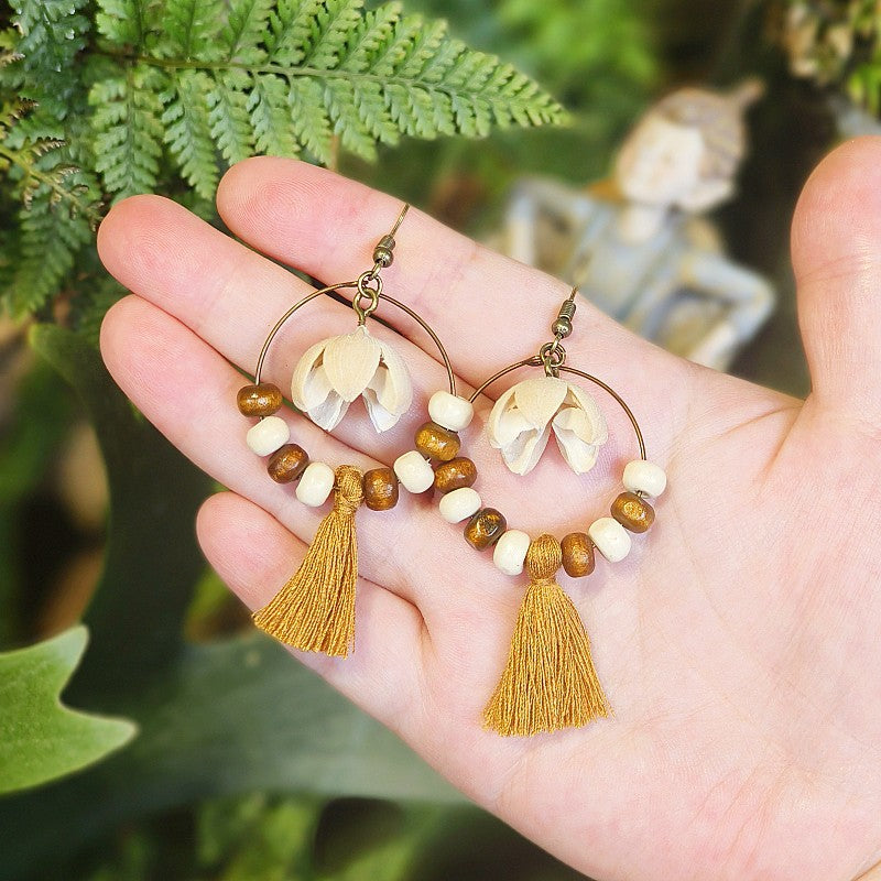 Wholesale Retro Real Fruit Exaggerated Large Hoop Hanging Wooden Beads Earrings
