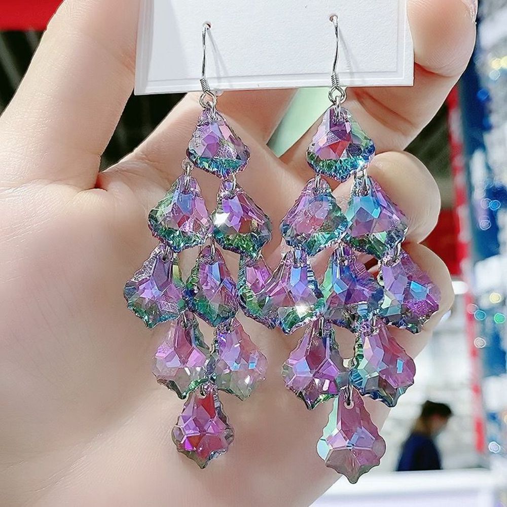 Wholesale Crystal Exaggerated Long Purple Tassel Earrings