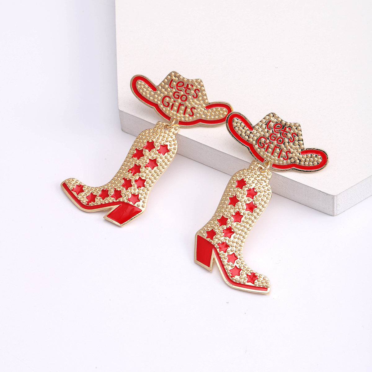 Wholesale Western Style Cowboy Hats Cowboy Boots Alloy Rice Beads Earrings