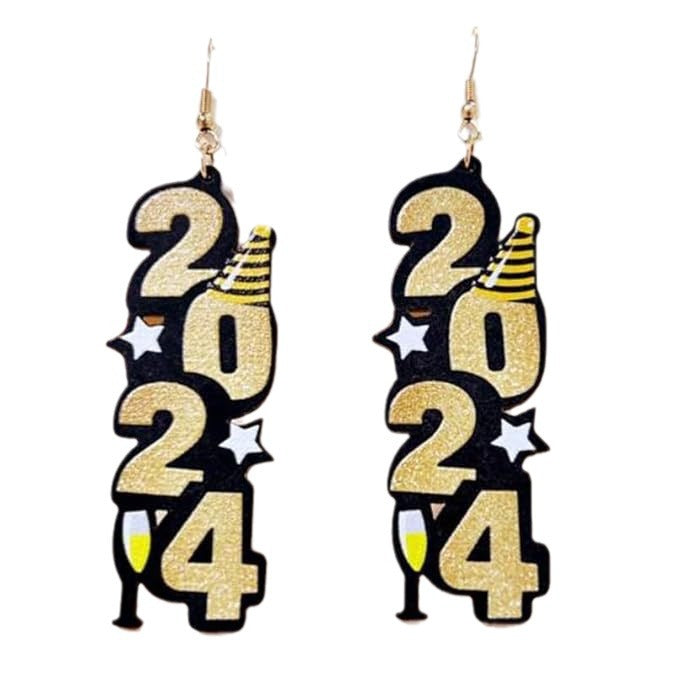 Wholesale Christmas 2024 Numbers Glitter Acrylic Earrings