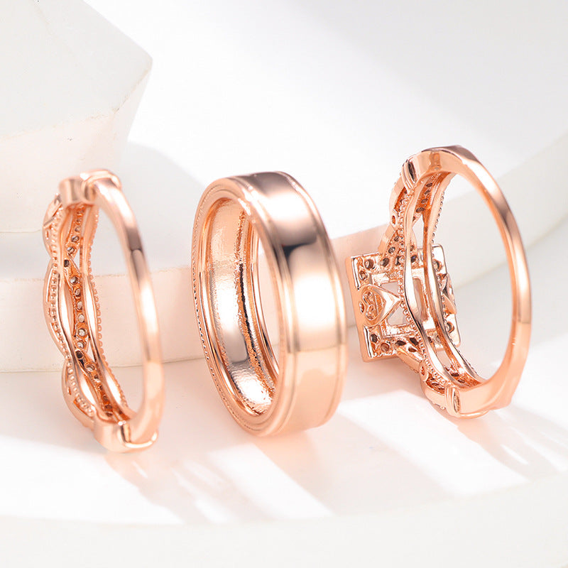 Wholesale Copper Rose Gold Diamond Ring Set of Three Pieces