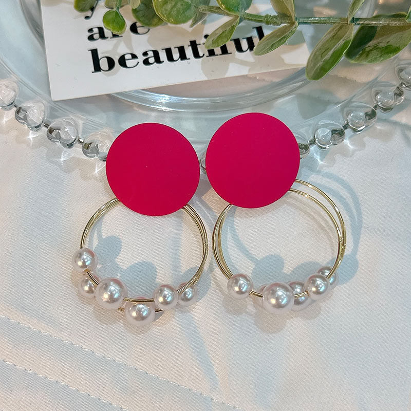 Wholesale Geometric Round Double Sided Circle String Pearl Earrings