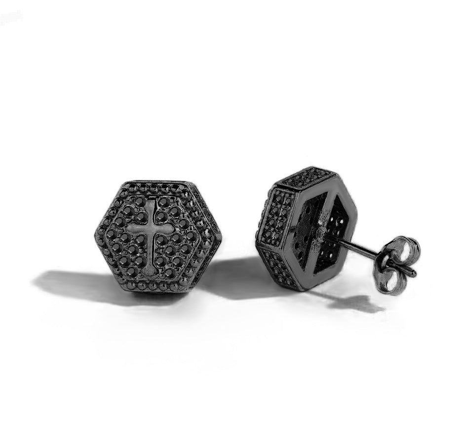 Wholesale Cross Zircon Gold Plated Hip Hop Men's Earrings